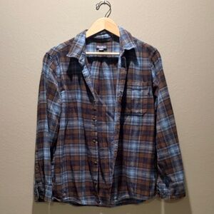 Eddie Bauer Blue and Brown Plaid Button-Down Shirt